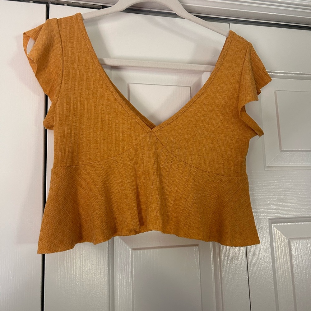 Women's Babydoll Yellow V-Neck Ruffle Sleeve Top